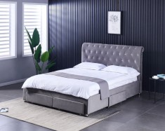 Pat 160x200 cm Sunday Gri cu 4 sertare Tapitat Catifea Somiera Inclusa