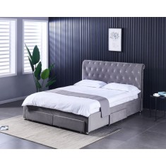 Pat 160x200 cm Sunday Gri cu 4 sertare Tapitat Catifea Somiera Inclusa