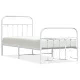 Cumpara ieftin Cadru de pat metalic cu tablie de cap/picioare, alb, 90x200 cm