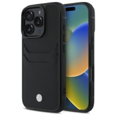 Husa BMW iPhone 16 Pro Max Natural Sign Leather Cardslot, negru, BMHCP16X22RSEPK foto