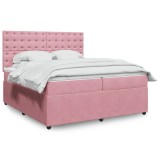 VidaXL Pat box spring cu saltea, roz, 200x200 cm, catifea