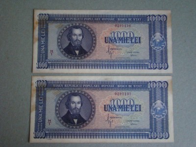 ROMANIA - 1000 lei 1950 aUNC-UNC - 2 Buc. Serii Consecutive foto