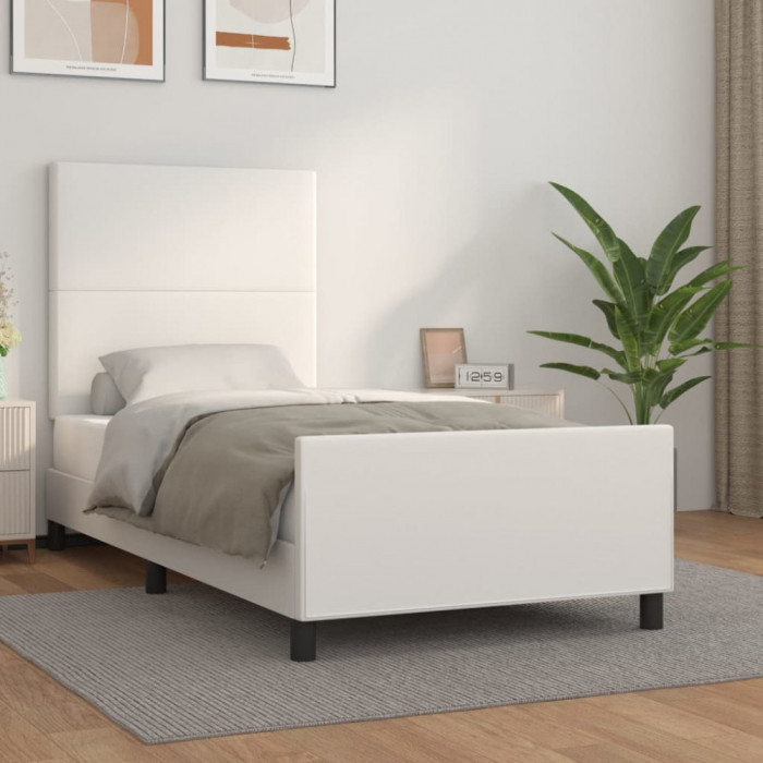 vidaXL Cadru de pat cu tăblie, alb, 100x200 cm, piele ecologică