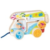Jucarie de tras din lemn goki rulota vesela 54839, 1+ ani