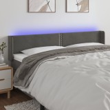 VidaXL Tăblie de pat cu LED, gri &icirc;nchis, 163x16x78/88 cm, catifea