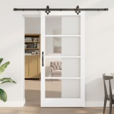 Ușă Glisantă vidaXL cu Set Hardware &#039;ORKDAL&#039;Alb din Lemn Solid și Sticlă