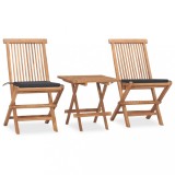 VidaXL Set mobilier exterior pliabil cu perne, 3 piese, lemn masiv tec