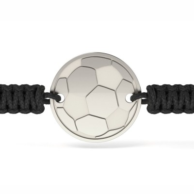 Bratara din argint cu snur negru model Minge de Fotbal foto