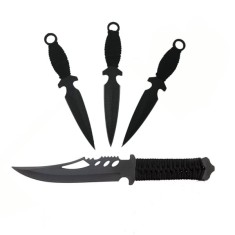 Set Cutit de vanatoare si trei cutite de aruncat, Black Fury, DEPOX&reg;, otel inoxidabil,teaca inclusa