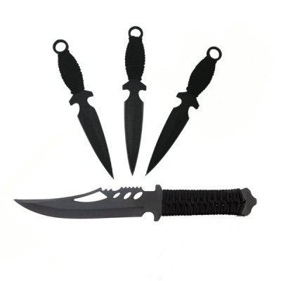 Set Cutit de vanatoare si trei cutite de aruncat, Black Fury, DEPOX&amp;reg;, otel inoxidabil,teaca inclusa foto