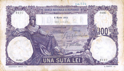 REPRODUCERE bancnota 100 lei 6 martie1914 Romania foto