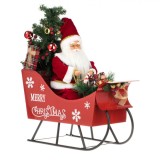 Figurină Decorativă Crăciun, Model Sanie cu Moș Crăciun, Iluminare LED, Culoare Roșu, &Icirc;nălțime 49cm, Oem
