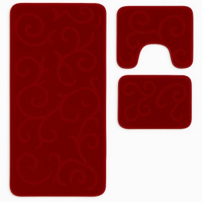 Set covorase baie 3 piese Model Baroc, Rosu 60x100cm foto