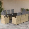 Set masa gradina vidaXL 9 piese, poliratan bej, perne incluse, 200x100x74 cm, scaune rabatabile