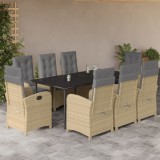 Set masa gradina vidaXL, 9 piese, poliratan bej, cu perne gri deschis, 200 cm
