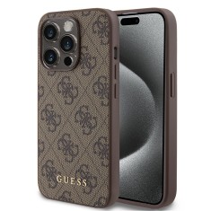 Husa originala Guess iPhone 15 Pro Hardcase 4G Metal Gold Logo, maro, GUHCP15LG4GFBR foto