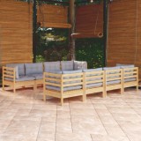 vidaXL Set mobilier de grădină cu perne gri, 9 piese, lemn masiv pin 3096165