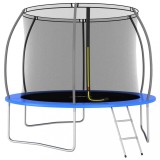Trambulina Rotunda vidaXL 305 cm cu Plasa Siguranta, Scara si Copertina, 150 kg, Albastru/Gri