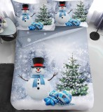 Cumpara ieftin Lenjerie Pat De Craciun O Persoana Glacier Cr055, Bumbac, 4 Piese, Cu Elastic, Imprimeu