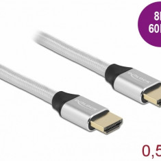 Cablu Ultra High Speed HDMI 48 Gbps 8K60Hz/4K240Hz 0.5m Silver Certificat, Delock 85365