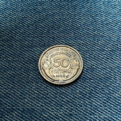 2h - 50 Centimes 1938 Franta foto