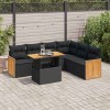 VidaXL Set canapele grădină perne 7 piese negru, poliratan/lemn acacia 3327716