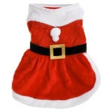 Rochie de Crăciun pentru C&acirc;ini, cu Curea și Pompon, Roșu, CMCLASS