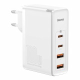 Incarcator 2x usb-c pd 100w, 2x usb-a qc3.0 si cablu tip-c baseus (ccgan2p-l02), alb