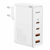 Cumpara ieftin Incarcator 2x USB-C PD 100W, 2x USB-A QC3.0 + Cablu Type-C, Baseus (CCGAN2P-L02), White