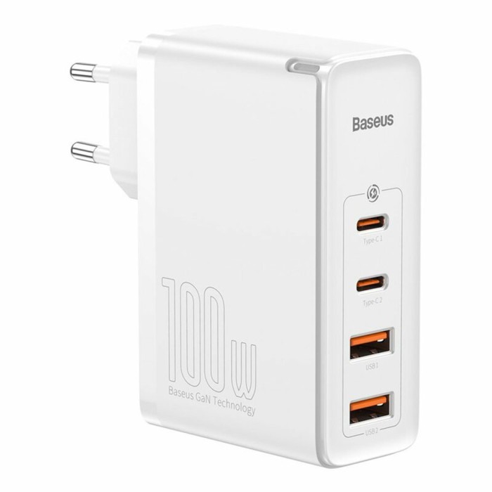 Incarcator 2x usb-c pd 100w, 2x usb-a qc3.0 si cablu tip-c baseus (ccgan2p-l02), alb