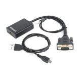 Adaptor VGA (T) + Jack 3.5mm (T) la HDMI (M), 15cm, rezolutie maxima Full HD (1920 x 1080) la 60Hz,, cablu power USB, negru