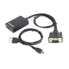 Adaptor VGA (T) + Jack 3.5mm (T) la HDMI (M), 15cm, rezolutie maxima Full HD (1920 x 1080) la 60Hz,, cablu power USB, negru
