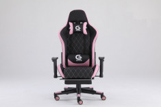 Scaun gaming Genator V1, piele perforata, suport picioare, Negru/Roz Default Title foto