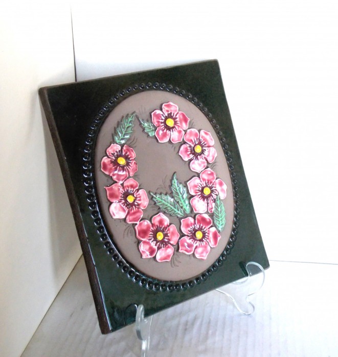 Tablou ceramica basorelief hand made - Gentiana 2 - semnat Aimo, JIE Gantofta