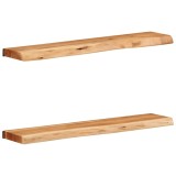Rafturi perete vidaXL, 2 buc, 80x20x3.5 cm, lemn masiv acacia, maro, rafturi suspendate, etajere design, economie spatiu