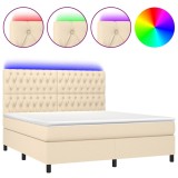 Cumpara ieftin Pat cu arcuri, saltea si LED, crem, 180x200 cm, textil