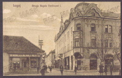 4660 - LUGOJ, Timis, street stores, Romania - old postcard - used - 1925 foto