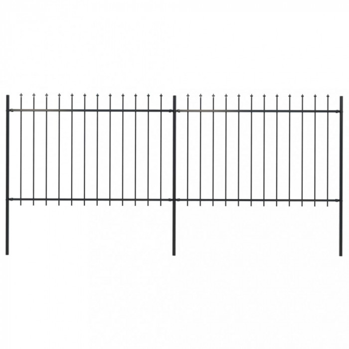 vidaXL Gard de grădină cu v&acirc;rf suliță, negru, 3,4 x 1,2 m, oțel