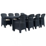 Set mobilier exterior, 9 piese, antracit, plastic, aspect ratan GartenMobel Dekor, vidaXL