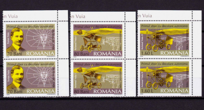 ✅RO 2006 LP 1712 &quot; Centenarul zborului Traian Vuia &quot; ,serie pereche V ,MNH