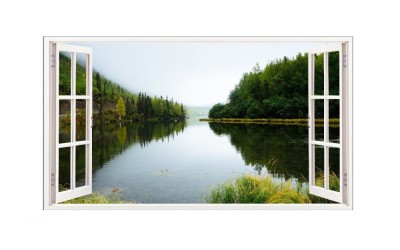 Sticker decorativ, Fereastra 3D, Lac, 85 cm, 558STK foto