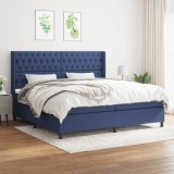 Cumpara ieftin Pat box spring cu saltea, albastru, 200x200 cm, textil