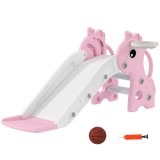 AIYAPLAY Tobogan pentru copii 3 &icirc;n 1 &icirc;n formă de girafă cu coș de baschet, cățărare și minge, 106 x 51,5 x 52 cm, roz | Aosom Romania