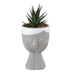 Ghiveci decorativ din ceramica, Herum&amp;reg;, cu design, floare si pietre decorative, Gri, 8 x 18 cm foto