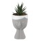 Ghiveci decorativ din ceramica, Herum&reg;, cu design, floare si pietre decorative, Gri, 8 x 18 cm