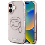 Husa iPhone 16 Karl Lagerfeld IML Rhinestones, Karl Head, roz, KLHCP16SHKHDCELP