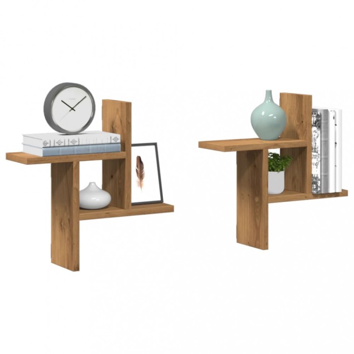 Gossi rafturi perete 2buc. stejar artizanal 38x12x38cm lemn prelucrat