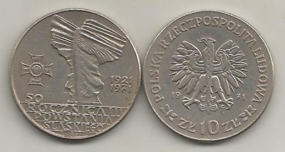 POLONIA 10 ZLOTI 1971 - 50 ANI a 3 a REVOLTA in SILEZIA , liv in cartonas foto
