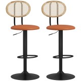 HOMCOM Set de 2 taburete de bar scaune de bar inaltime reglabila cu spatar din ratan si suport pentru picioare, maro | Aosom Romania