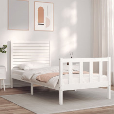 Cadru de pat cu tablie single mic, alb, lemn masiv GartenMobel Dekor